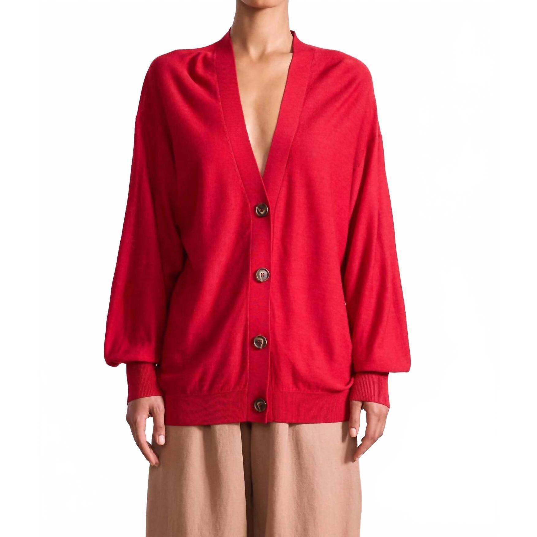 New Apiece Apart Drippy Tissue Cardigan In Deep Red